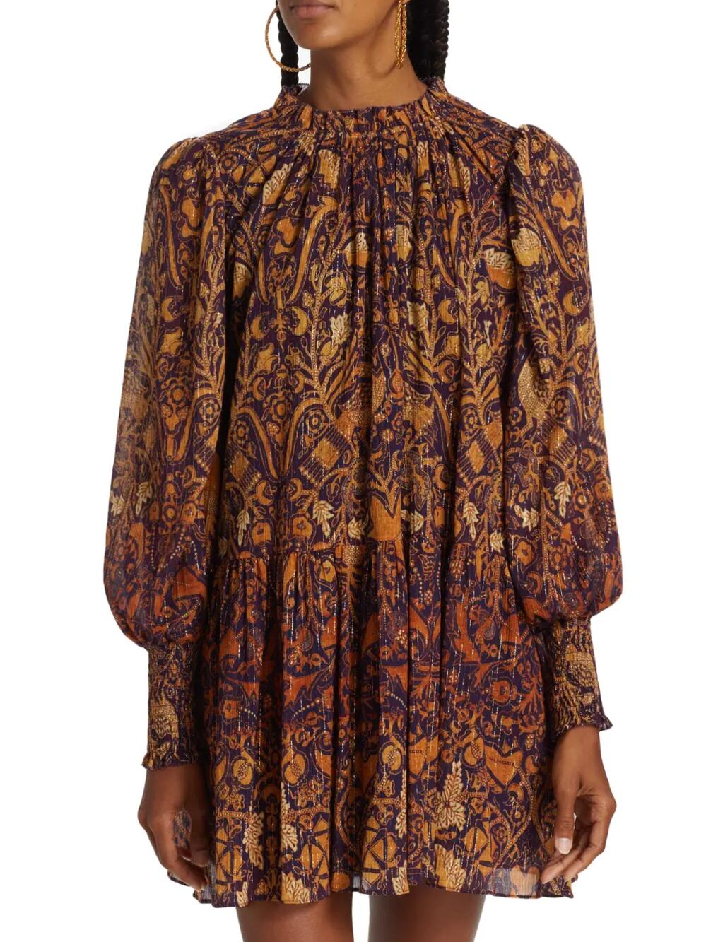 Ulla Johnson Maja Mini Dress Womens 00 Celestial Gold Crinkled Chiffon Floral